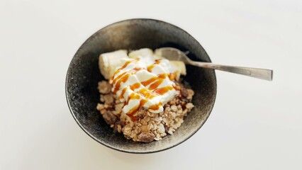 Granola with yogurt and agave syrup