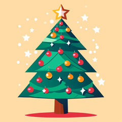 Vector editable de árbol de Navidad en estilo moderno. Postal, tarjeta navideña, felicitación. Felices fiestas.