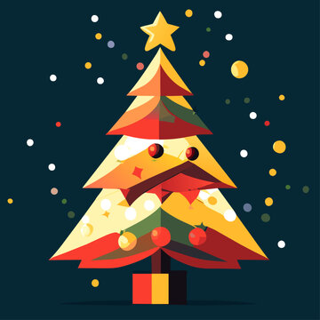 Vector editable de árbol de Navidad en estilo moderno. Postal, tarjeta navideña, felicitación. Felices fiestas.