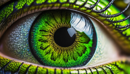 Extreme Nahaufnahme eines gr&uuml;nen Drachenauges