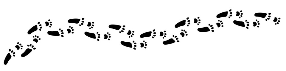Vector paw trail of rabbit footprint. Hare tracks in silhouette isolated on white background.
