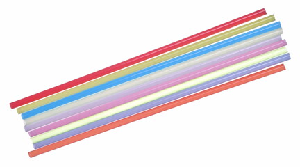 Group colorful plastic drinking straw isolated on white, clipping path
