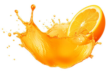 Orange juice splash isolated on transparent background PNG - obrazy, fototapety, plakaty