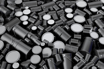 Pile of spray paint cans on black background. Spray bottle and dispenser