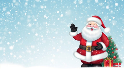 Santa Claus sending warm waves of holiday cheer in a snowy wonderland.