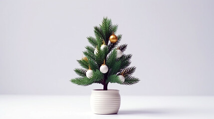 Enhance your holiday ambiance with a seasonal decoration—a mini Christmas tree ornament that radiates charm. - obrazy, fototapety, plakaty