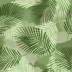 Palm Leaves Pattern. Watercolor Palm leaves seamless vector background, green jungle print textured