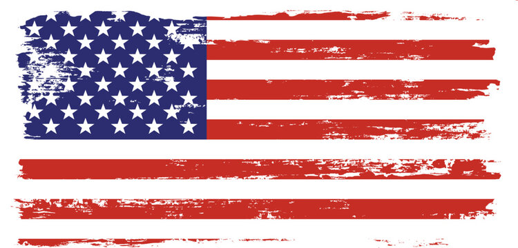 Grunge USA Flag. American flag brush paint texture. Distressed US symbol, United States flag Vector Illustration for Celebration Holiday 4 of July American President Day, star and stripes.