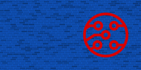 Blue Brick Wall with large red electrical board symbol. The symbol is located on the right, on the left there is empty space for your content. Vector illustration on blue background