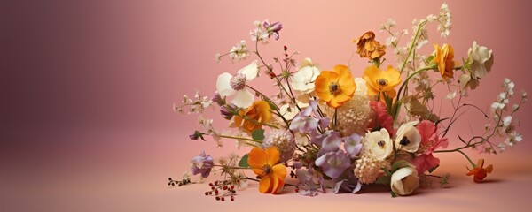 Arrangement of colorful wildflowers against a pastel background
