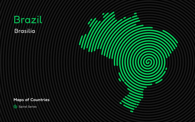 Creative map of Brazil. Political map. Brasilia. Capital. World Countries vector maps series. Spiral fingerprint series	

