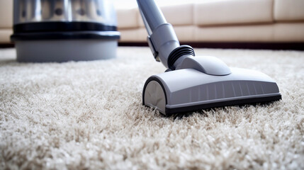 A close-up view of a vacuum nozzle in action as it efficiently cleans a carpet. This image showcases the precision and effectiveness of modern cleaning technology.