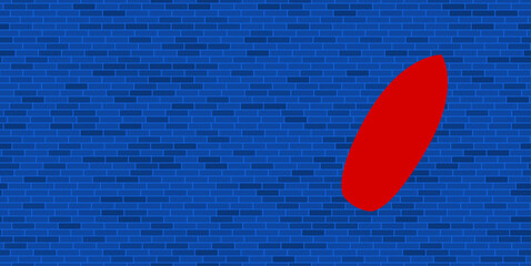 Blue Brick Wall with large red surf board symbol. The symbol is located on the right, on the left there is empty space for your content. Vector illustration on blue background