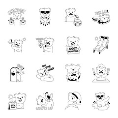 Cute Morning Bear Character Glyph Stickers 