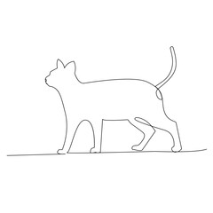 Continuous one line cat  outline vector art hand drawing