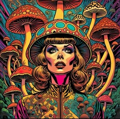 mushroom head psychedelic girl 