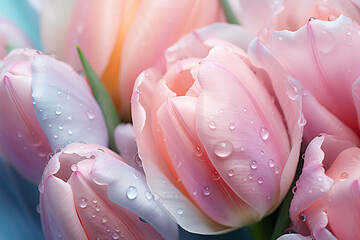 Ethereal Beauty, Close-Up of Pastel Tulip Blossom Adorned with Glistening Dewdrops