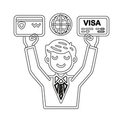 successful visa application line icon, isolated contour symbol, black illustration, and a successful visa use sign