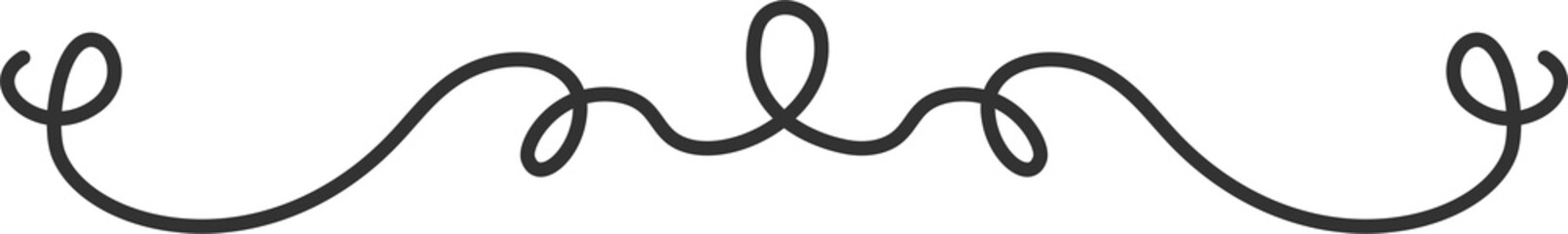 Underlines with swish swoosh and curly stroke. Swash hand drawn divider. Squiggle calligraphy element. Swirl doodle.