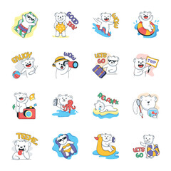 Bundle of Cute Teddy Bears Flat Stickers 

