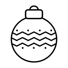 Simple Christmas Ball with zig zag stripes line icon. Christmas Decoration Stroke pictogram Vector illustration isolated on a white background