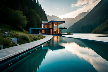 Glass house in the mountains