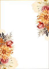 Obraz premium Orange and pink vector frame with foliage pattern background with flora and flower