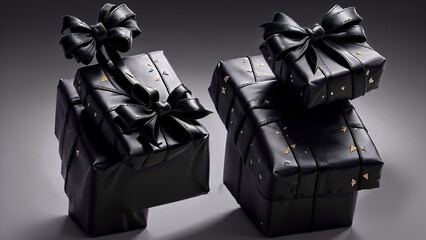 Black Friday background with gift boxes, black Friday sale banner concept.