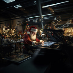 Fototapeta na wymiar Santa Claus work in a High Tech Workshop