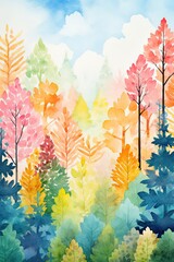 Abstract colorful forest watercolor background - generative ai