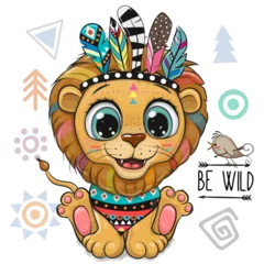 Store enrouleur Chambre d enfant Tribal Lion with feathers on a white background