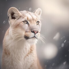 albino mountain lion in the snow dof bokeh nature photography 