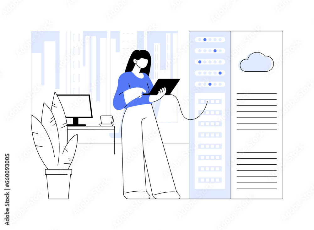 Poster datacenter network infrastructure abstract concept vector illustration.