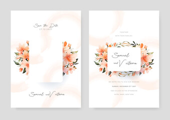 Peach sakura vector elegant watercolor wedding invitation floral design