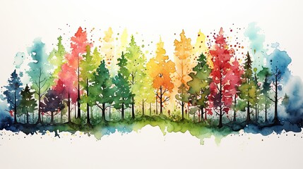 watercolor landscape with trees - generative ai