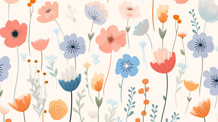 Fototapeta premium Kids wallpaper of blossom flowers pattern flat design colorful art for decorated