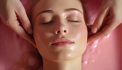 Poster cara de mujer recibiendo tratamiento de belleza y masaje en un spa © Helena GARCIA