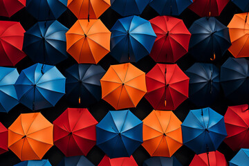Red, Blue, and Orange Umbrella Lot