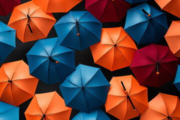 Red, Blue, and Orange Umbrella Lot