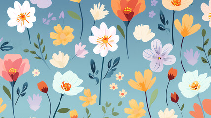 Kids wallpaper of blossom flowers pattern flat design colorful art for decorated