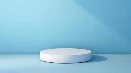 An empty, superflat light blue background designed for product presentation, featuring a touch of shadow on the wall, creating an understated and attractive setting.
