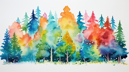 watercolor landscape with trees - generative ai