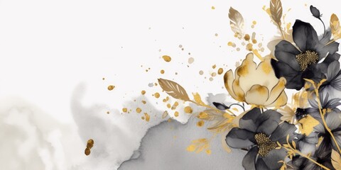 Beautiful abstract black and gold luxury watercolor floral design background. beautiful Generative AI AIG32