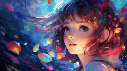 Obraz na płótnie Canvas Beautiful and colorful animation girl anime painting high resolution Ai generated art
