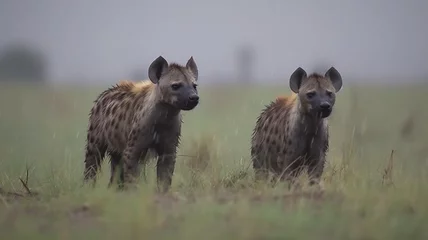 Tragetasche Hyena cubs playing in the rain real photo Ai generated art © Biplob