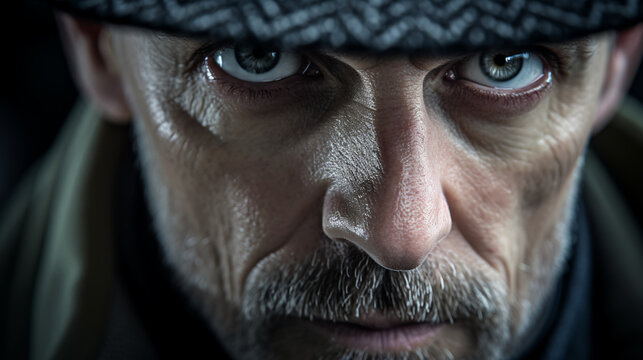 a seasoned detective, eyes sharp and analytical as they study a crime scene for clues, determined to unravel the truth behind a complex case. 