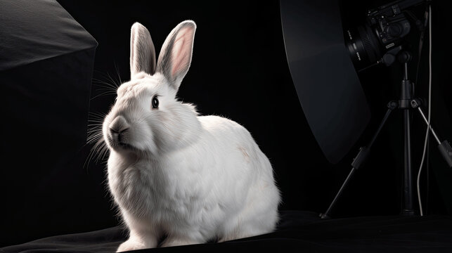 Portrait of a white rabbit isolated on a studio background