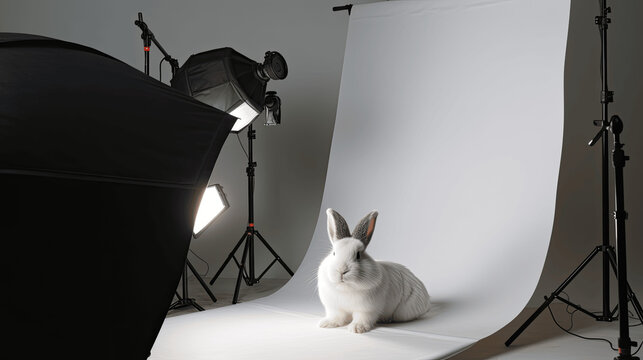 Portrait of a white rabbit isolated on a studio background