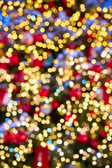 Christmas and New Year time, amazing Xmas decorations on pine trees with real snow