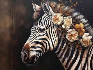 Zebra fine art with flowers artwork africa generatieve ai